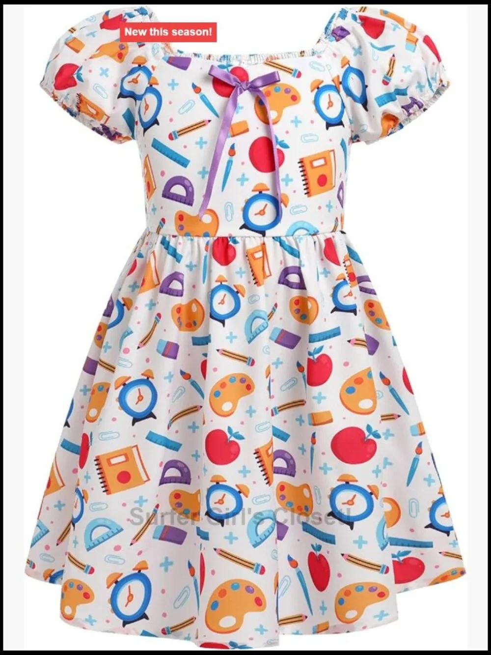 Toddler Girls Smocked Back to School Dress Pencil Print Kindergarten Outfit